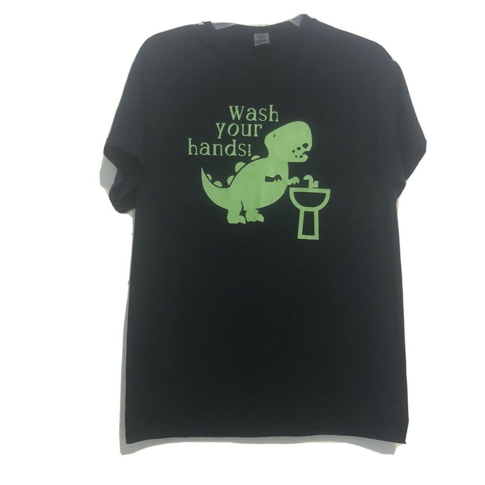 T-Rex Wash Your Hands Navy Green Shirt Medium